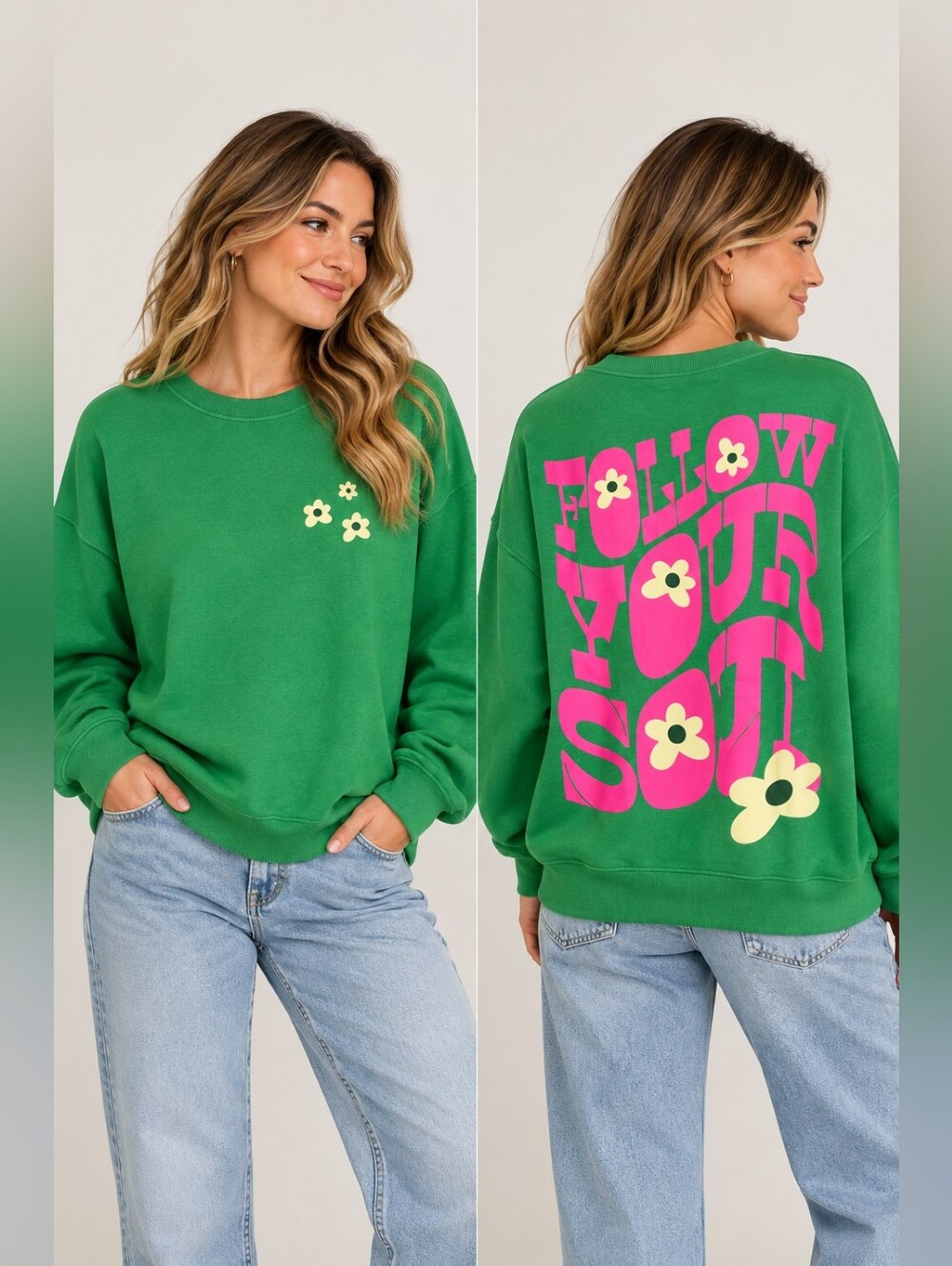 Green Graphic Women's Sweater